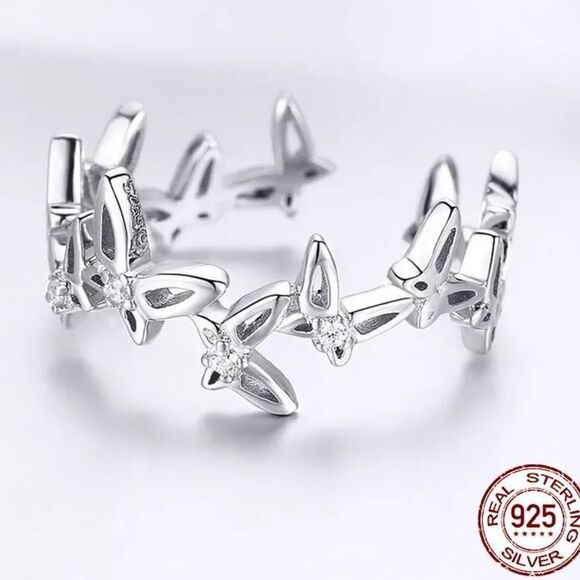 Sterling Silver Butterfly Crystal Wings Toe Ring Minimalist Open Band Ring - Picture 1 of 4